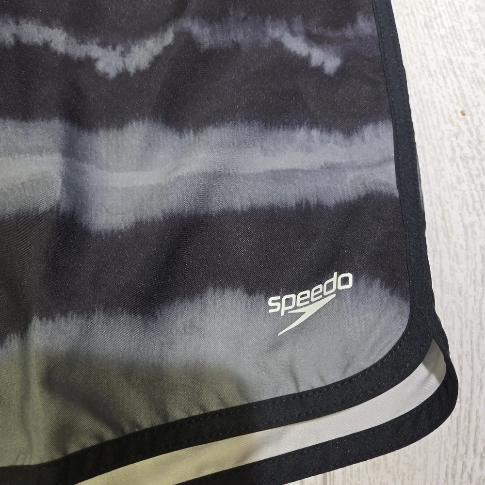 Speedo Mens Swim Trunks Shorts Tie DYE Black Gray XXL Drawstring UV 50+